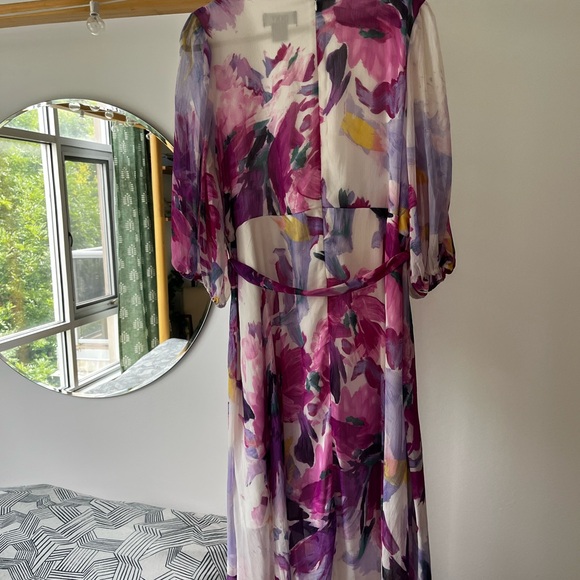 DKNY Women’s Floral-Print Balloon-Sleeve Tie-Waist V-Neck Dress, Size 18W - Picture 6 of 8